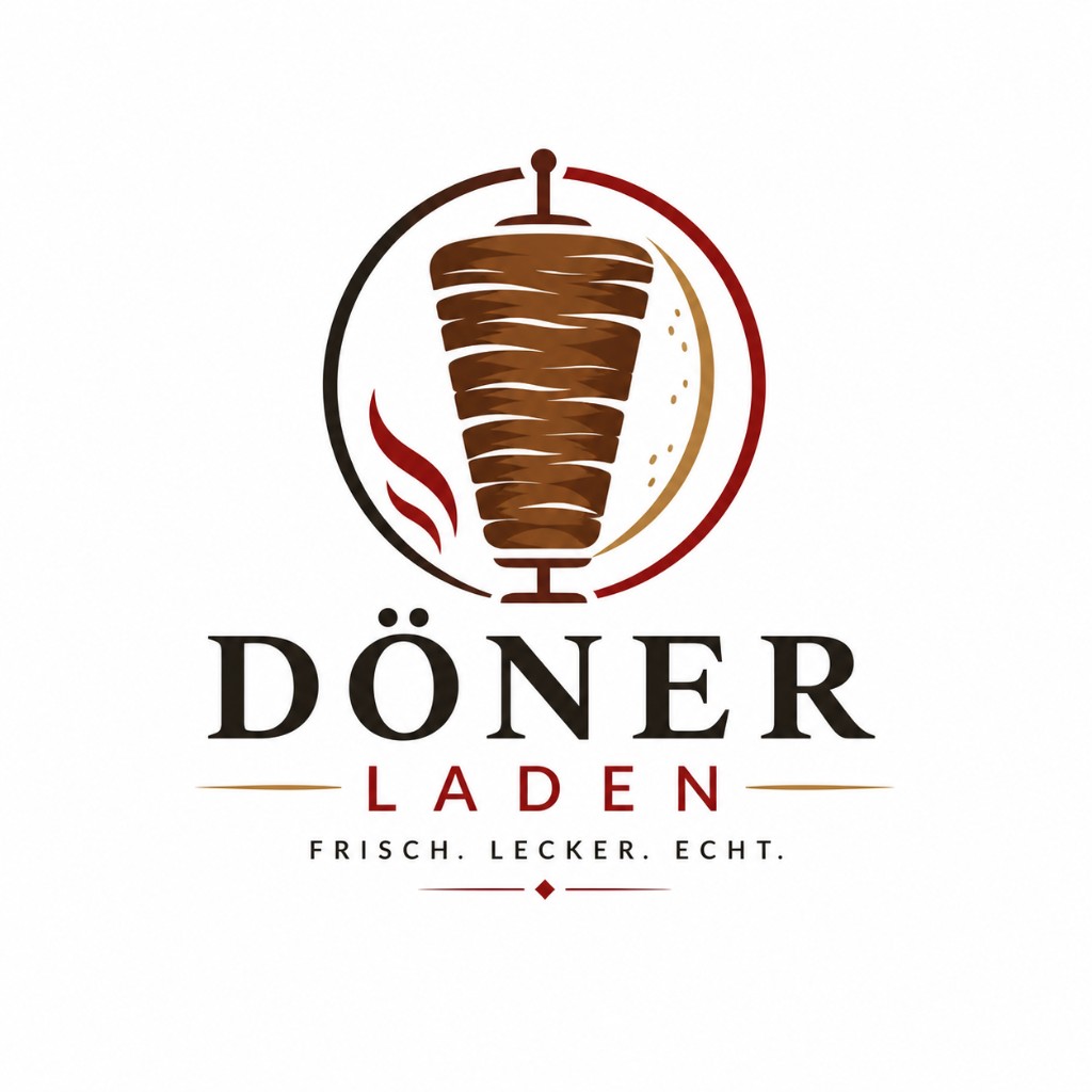 Logo-Referenz: Döner Laden – Logo mit Spieß, Flammen und Typografie