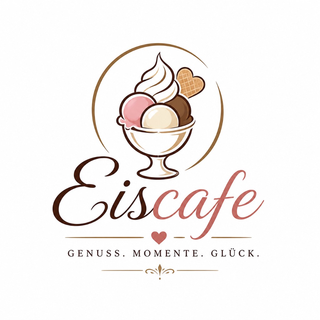 Logo-Referenz: Eiscafé – Illustration Eisbecher mit Schriftzug und Claim