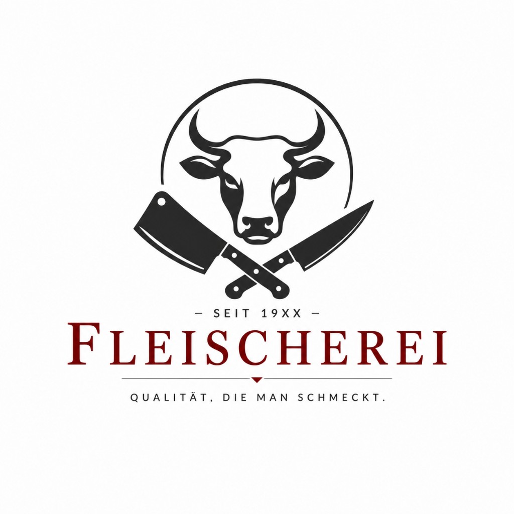 Logo-Referenz: Fleischerei – Markenzeichen mit Bullenkopf und Typografie